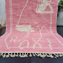 Unique Pink Rug, Moroccan Beni Ourain Carpet, Baby Pink Rug, Abstract Berber Handmade Area Brownish Bohemian Rose Rug - thumbnail 3