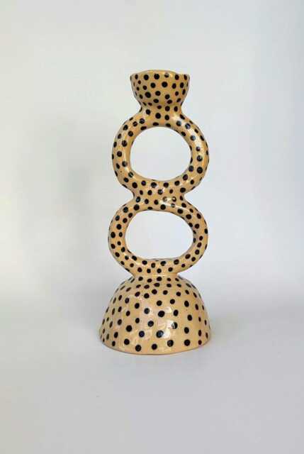 Handmade Ceramic Polka Dot Candle Holder Modern Minimalist Home Decor, Candlestick - image 1