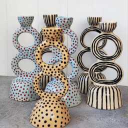 Handmade Ceramic Polka Dot Candle Holder Modern Minimalist Home Decor, Candlestick - thumbnail 3