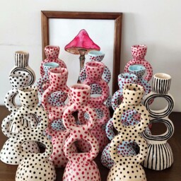 Handmade Ceramic Polka Dot Candle Holder Modern Minimalist Home Decor, Candlestick - thumbnail 4