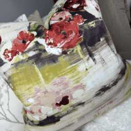 Decorative Floral Cushion Cover, Red Green Floral Pillow Cover, Watercolour Floral Throw Designer Fabric - Velour - thumbnail 3