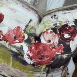 Decorative Floral Cushion Cover, Red Green Floral Pillow Cover, Watercolour Floral Throw Designer Fabric - Velour - thumbnail 2
