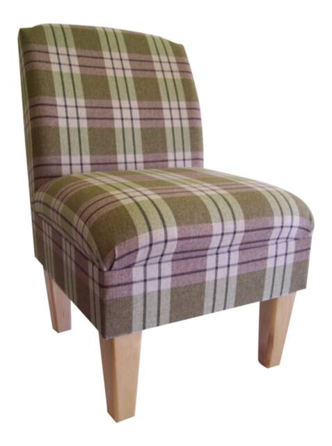 Bedroom Chair On Wooden Beech Coloured Legs - Kintyre Sagetartan Fabric - image 1