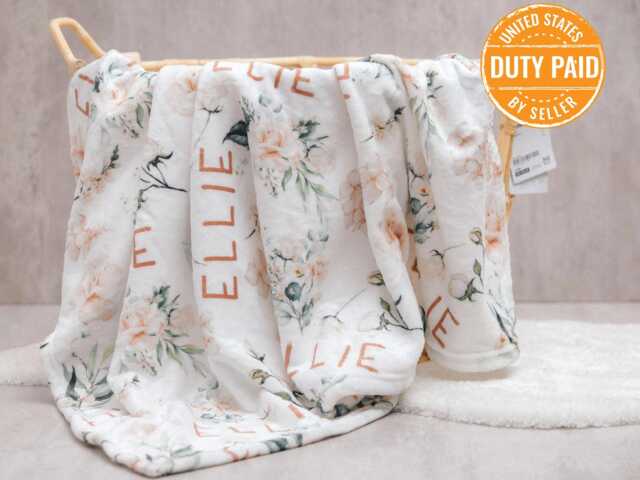 This Personalized Baby Name Blanket Is A Soft Pink Floral Minky Blanket, Perfect As Newborn Gift Or Shower - image 1