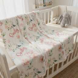 This Personalized Baby Name Blanket Is A Soft Pink Floral Minky Blanket, Perfect As Newborn Gift Or Shower - thumbnail 2