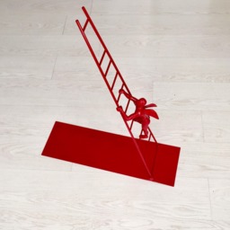 Red Climbing Angel Sculpture, Cast Bronze On Iron Stand