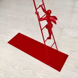Red Climbing Angel Sculpture, Cast Bronze On Iron Stand - thumbnail 3