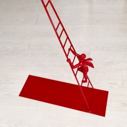 Red Climbing Angel Sculpture, Cast Bronze On Iron Stand - thumbnail 2