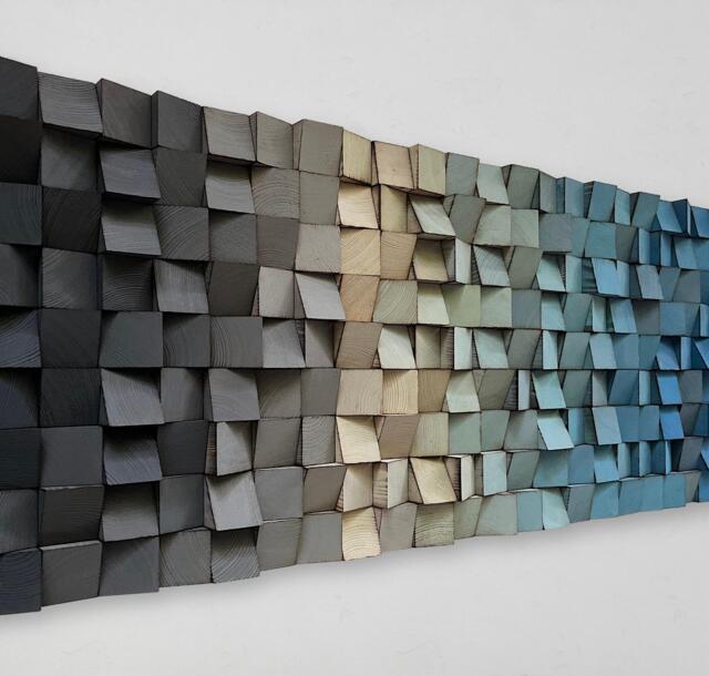 Reclaimed Wood Wall Art - Grey Blue Mosaic, Sound Diffuser - image 1