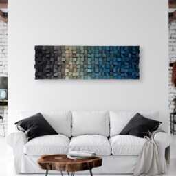 Reclaimed Wood Wall Art - Grey Blue Mosaic, Sound Diffuser - thumbnail 3