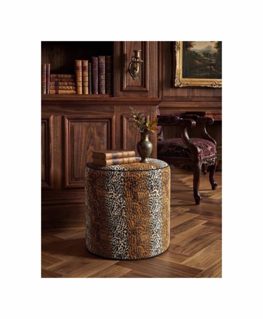 UK Handmade Leopard Print Fabric Upholstered Round Footstool Dressing Table Pouffe Coffee - image 1