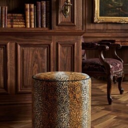 UK Handmade Leopard Print Fabric Upholstered Round Footstool Dressing Table Pouffe Coffee - thumbnail 2