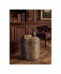 UK Handmade Leopard Print Fabric Upholstered Round Footstool Dressing Table Pouffe Coffee - thumbnail 1