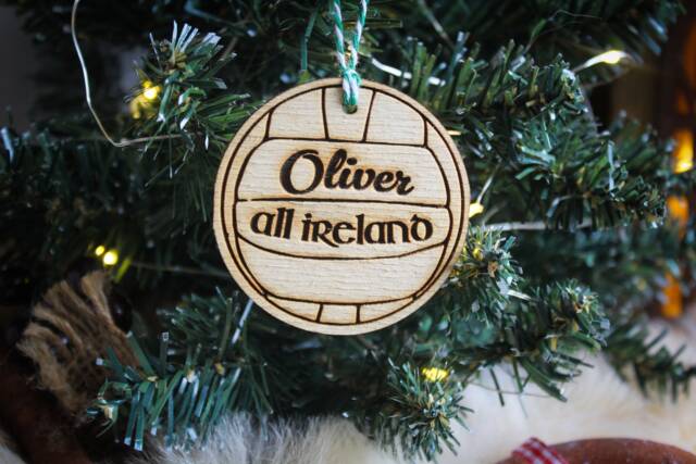 Personalised Gaelic Ball Christmas Ornament Gaa Sport Wood Custom Bauble Laser Engrave Rustic Wooden Name Tree Decoration Irish - image 1