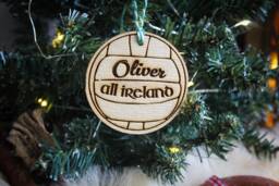 Personalised Gaelic Ball Christmas Ornament Gaa Sport Wood Custom Bauble Laser Engrave Rustic Wooden Name Tree Decoration Irish - thumbnail 1