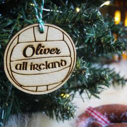 Personalised Gaelic Ball Christmas Ornament Gaa Sport Wood Custom Bauble Laser Engrave Rustic Wooden Name Tree Decoration Irish - thumbnail 3