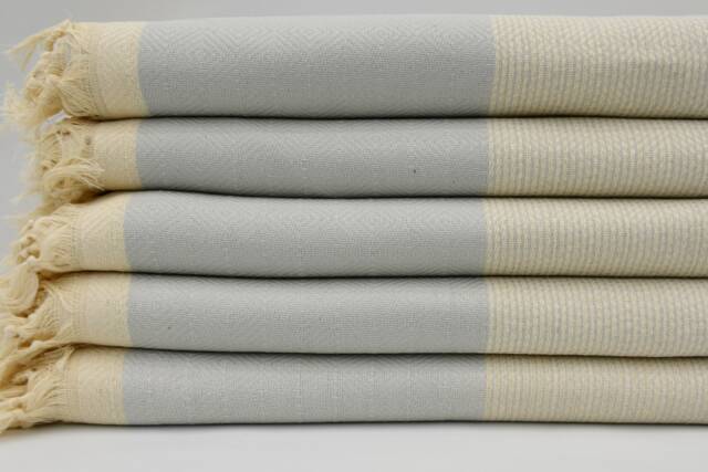 "Light Gray Diamond Blanket, Turkish Blanket, Bed Blanket, Peshtemal Cover, 79""x95" - image 1