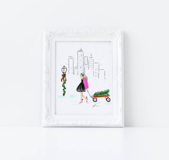 Art Print Red Sled - Available in Other Hair/Skin Tones - Holiday ArtBy Melsy's Illustrations - image 1