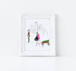 Art Print Red Sled - Available in Other Hair/Skin Tones - Holiday ArtBy Melsy's Illustrations - thumbnail 1
