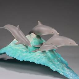 Dolphin Sculpture Statue By John Perry Pod On Blue Wave Airbrushed 11In Long - thumbnail 4
