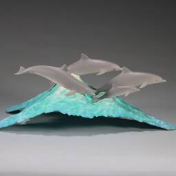 Dolphin Sculpture Statue By John Perry Pod On Blue Wave Airbrushed 11In Long - thumbnail 2