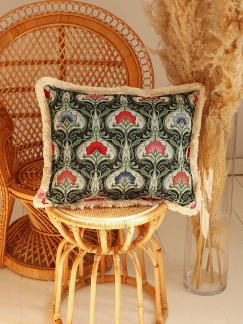 Green Medusa Cushion With Fringe, Decorative Pillow, Cotton Pillow For Living Room, Bedroom, Modern Pillows - image 1