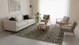 Handwoven Wool Kilim Rug Black & White Geometric Diamond Design - thumbnail 1