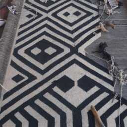Handwoven Wool Kilim Rug Black & White Geometric Diamond Design - thumbnail 3