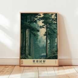 Japanese Cedar Forest Poster, Shrine Landscape Print, Nature Wall Art - thumbnail 4