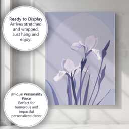 Soft Lavender Iris Floral Illustration Contemporary Botanical Design Canvas Wall Art Print Decor Picture Ready To Hang - thumbnail 3