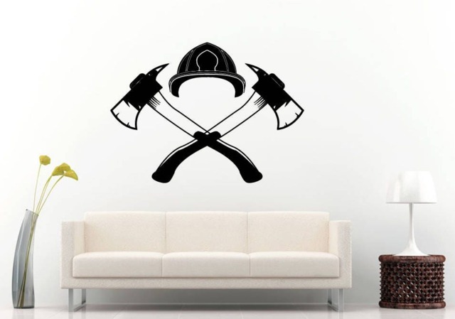 Fire Department Fireman Rescue Team Helmet Axe Wall Sticker Decal Vinyl Mural Decor Art L2280 - image 1