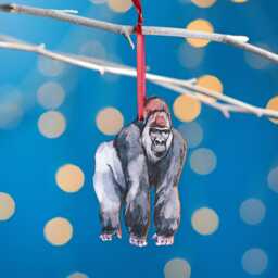 Gorilla Christmas Tree Decoration, Birch Plywood Ornament, Animal Lover Gift, Festive Watercolour Art, Traditional Keepsake