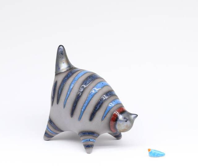 Handmade Ceramic Cat Figurine Striped Blue Tabby Art Sculpture - Made To Order - image 1