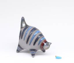 Handmade Ceramic Cat Figurine Striped Blue Tabby Art Sculpture - Made To Order - thumbnail 1