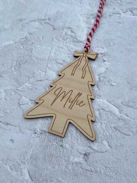 Personalised Birch Wood Christmas Bauble - Engraved Name Ornament - image 1