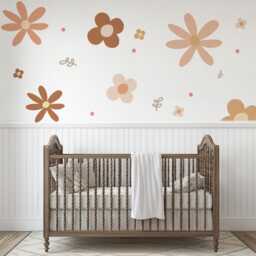 Boho Flower Wall Stickers Nursery Decor - Neutral Floral Decals Retro Daisy Peel & Stick Kids Room - thumbnail 3