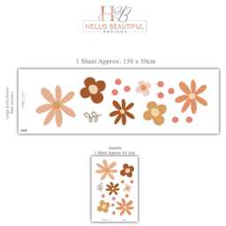 Boho Flower Wall Stickers Nursery Decor - Neutral Floral Decals Retro Daisy Peel & Stick Kids Room - thumbnail 2