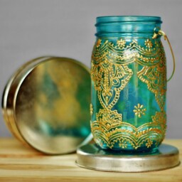 Hand Painted Moroccan Decor Mason Jar - Bohemian Desk Organizer - thumbnail 1