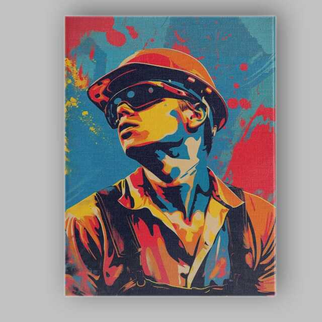 Modern Construction Worker Safety Helmet Vibrant Pop Art Portrait Canvas Wall Print Decor Picture Ready To Hang - image 1