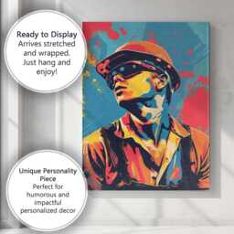 Modern Construction Worker Safety Helmet Vibrant Pop Art Portrait Canvas Wall Print Decor Picture Ready To Hang - thumbnail 3