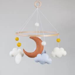 Handmade Felt Baby Mobile With Moon & Clouds, Unique Nursery Decor - thumbnail 1