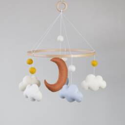 Handmade Felt Baby Mobile With Moon & Clouds, Unique Nursery Decor - thumbnail 2