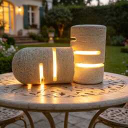 Natural Travertine Lamp, Led Ambient Light, Stone Bedside Aroma Candle Holder - thumbnail 3