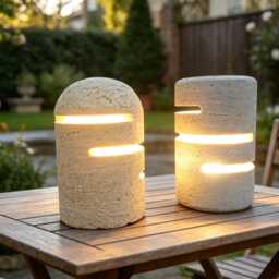 Natural Travertine Lamp, Led Ambient Light, Stone Bedside Aroma Candle Holder - thumbnail 2