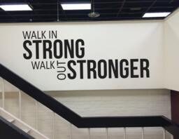 Gym Fitness Wall Decal, Health Club Decor, Hotel Center, Walk in Strong Out Stronger - thumbnail 1