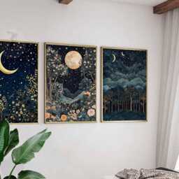 William Morris Set Of 3 Posters, Gold Decor, Print, Moon Poster, Night Sky Art, Botanical Floral Bedroom Art - thumbnail 2