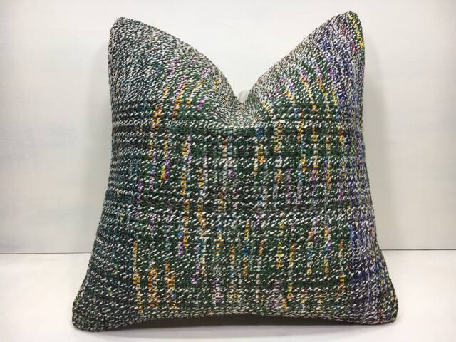 Vintage Handwoven Kilim Pillow Cover, Turkish Bohemian Accent - 16x16 - image 1