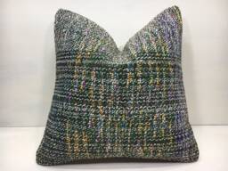 Vintage Handwoven Kilim Pillow Cover, Turkish Bohemian Accent - 16x16 - thumbnail 1