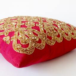 Hot Pink Gold Pillow Covers, Fuchsia Cover, Gold Sequins Cushion, Wedding Gift, Anniversary Gifts, Housewarming - thumbnail 2