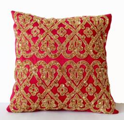 Hot Pink Gold Pillow Covers, Fuchsia Cover, Gold Sequins Cushion, Wedding Gift, Anniversary Gifts, Housewarming - thumbnail 1
